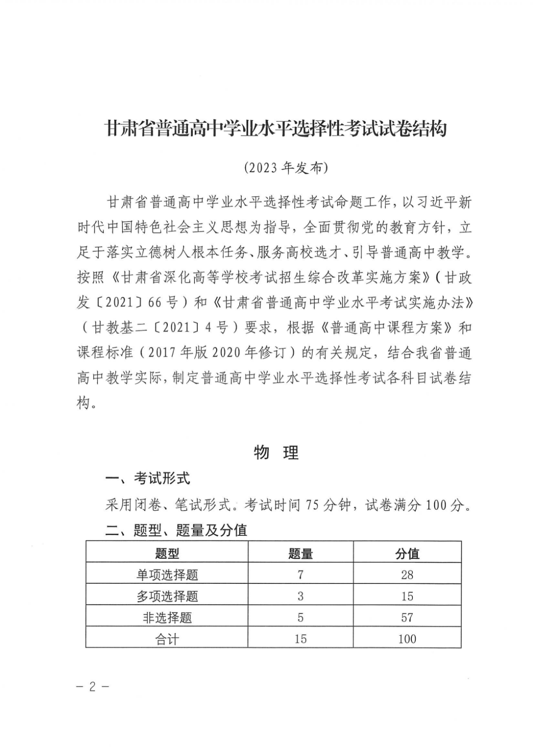 关注高考！2024年甘肃省普通高中学业水平选择性考试试卷结构公布